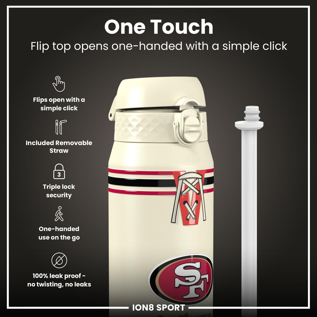 NFL x ION8 Insulated Steel Water Bottle, NFL 49ers, 750ml (24oz)