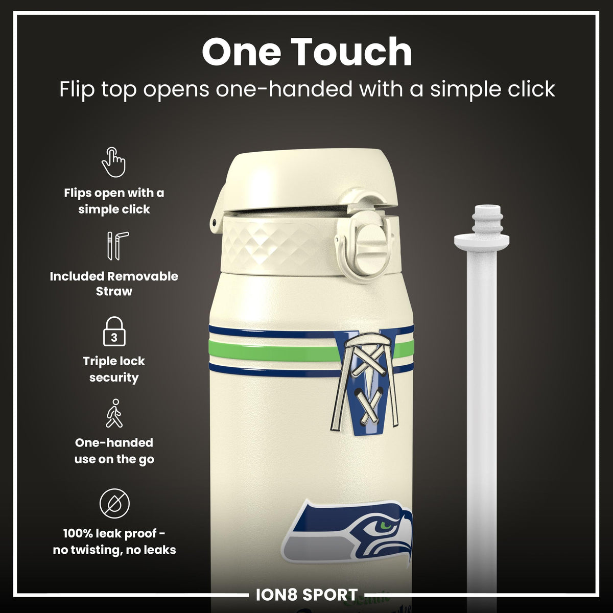 NFL x ION8 Insulated Steel Water Bottle, NFL Seahawks, 750ml (24oz)