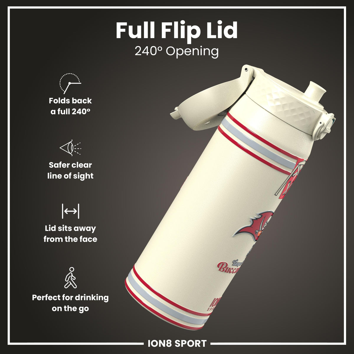 NFL x ION8 Insulated Steel Water Bottle, NFL Buccaneers, 750ml (24oz)