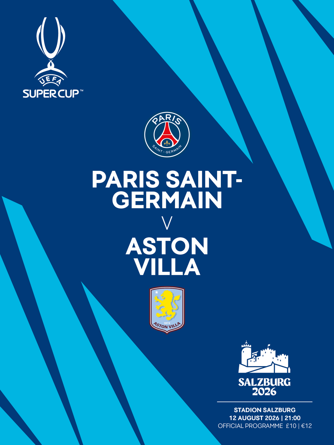 2026 UEFA Super Cup PSG v Aston Villa Official Matchday Programme 12th August 2026