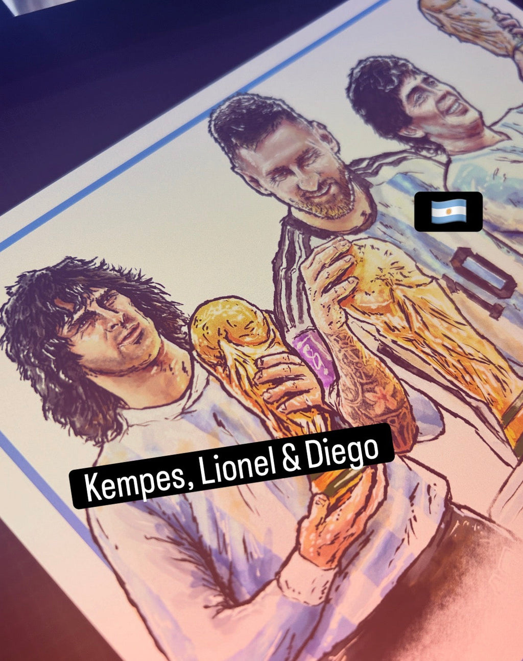 Argentina World Champions Kempes Messi Maradona Art Football Print