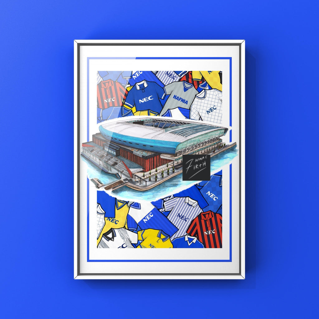 Toffees Kit Collage Retro Shirts & Bramley Moore Stadium Football Print