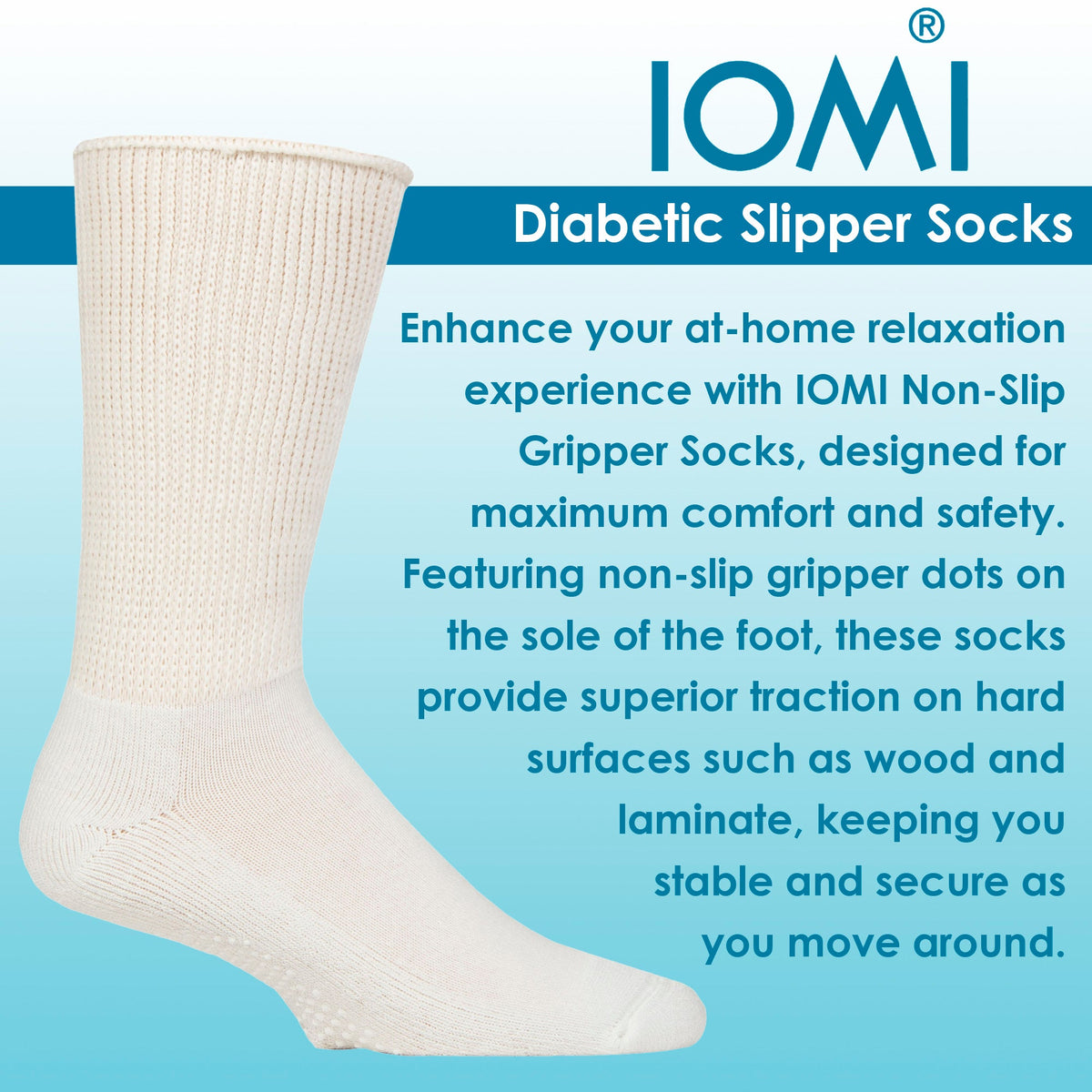6 Pack Diabetic Bed Socks with Grips | Non Slip Extra Wide Slipper Socks