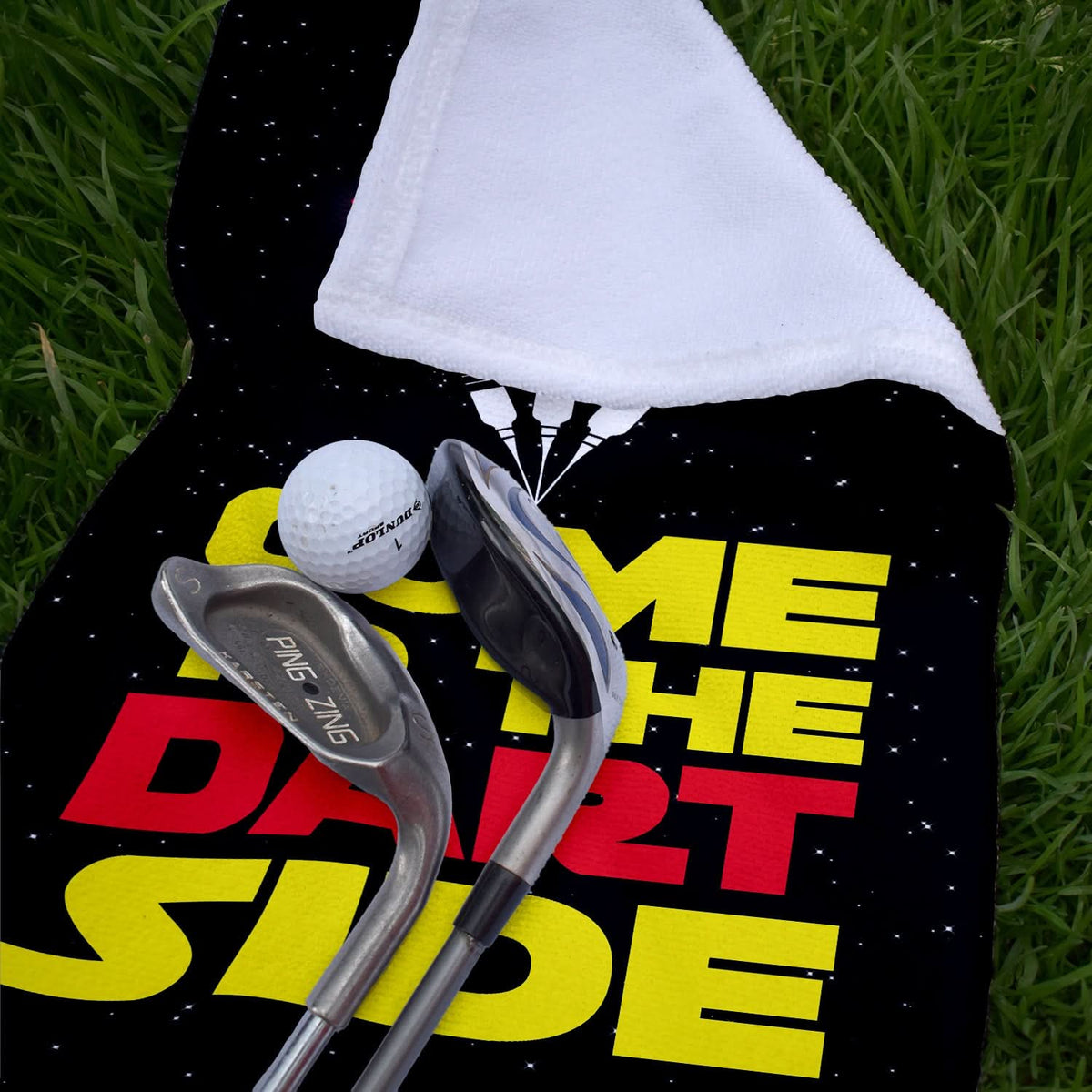 Come to the Dart Side- Funny Darts-Themed Golf Towel