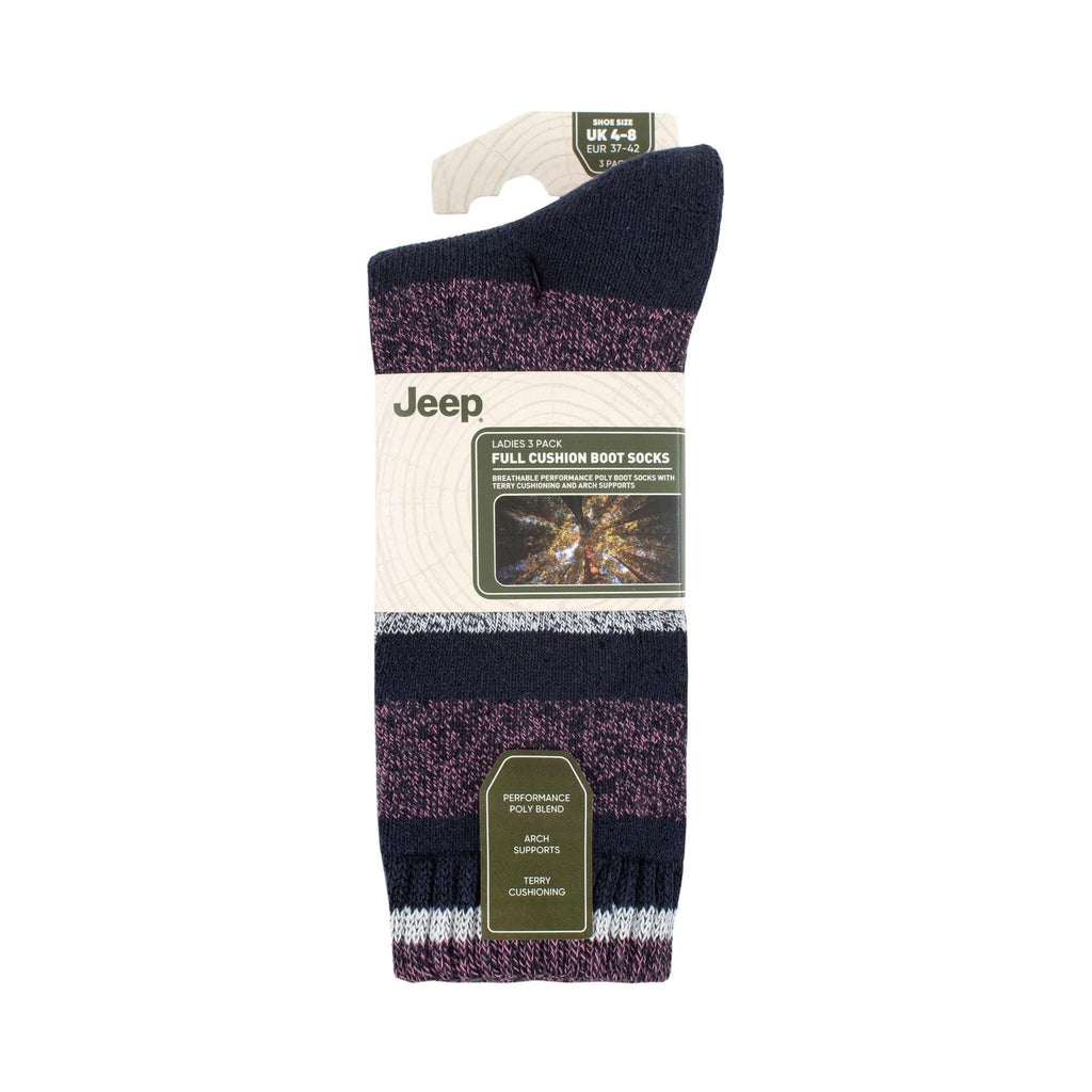 3 Pack Ladies Performance Boot Socks | Women's Ribbed Cushioned Comfort Socks