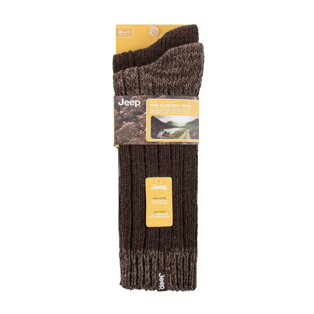 2 Pack Men's Heavyweight Wool Boot Socks | Ribbed Cable Knit Outdoor Socks