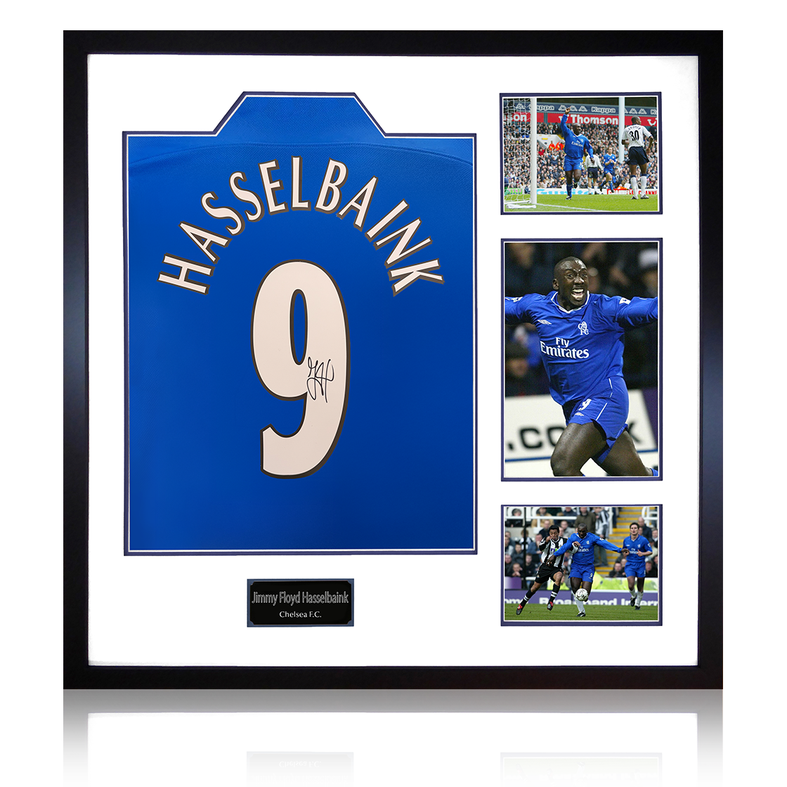 Jimmy Floyd Hasselbaink Signed Chelsea Shirt Elite Frame