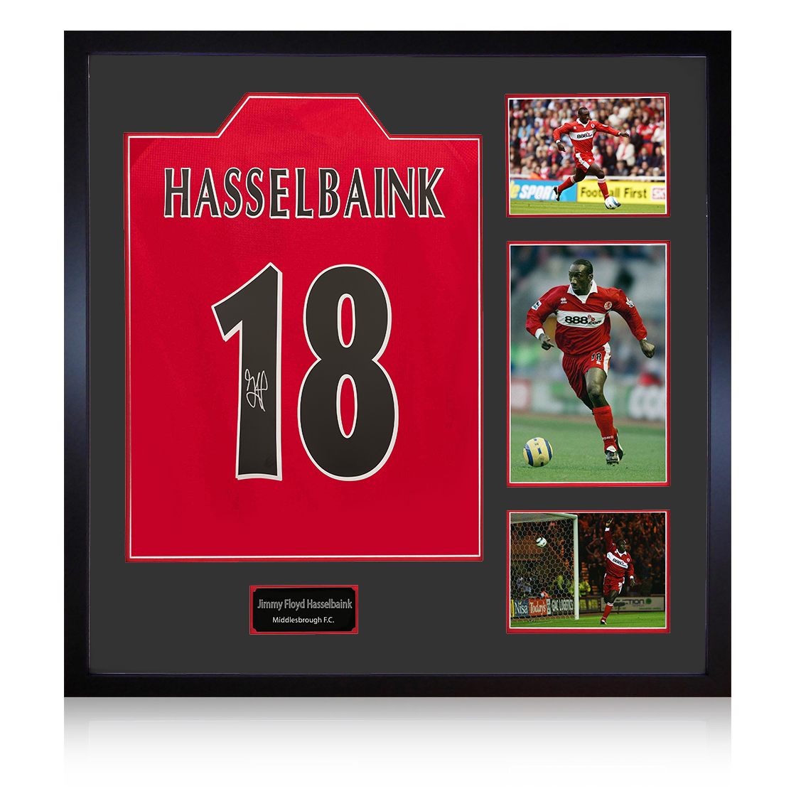 Jimmy Floyd Hasselbaink Signed Middlesbrough Shirt Elite Frame