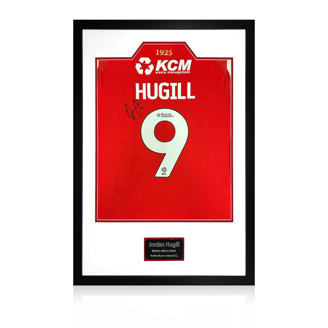 Jordan Hugill Match-Worn & Signed Rotherham United Shirt Premium Frame