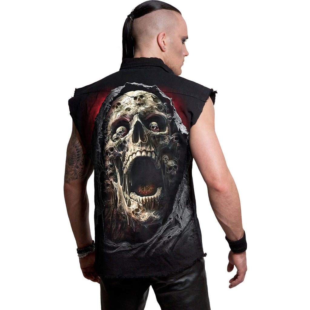 SCREAMING DEATH - Sleeveless Stone Washed Worker Black