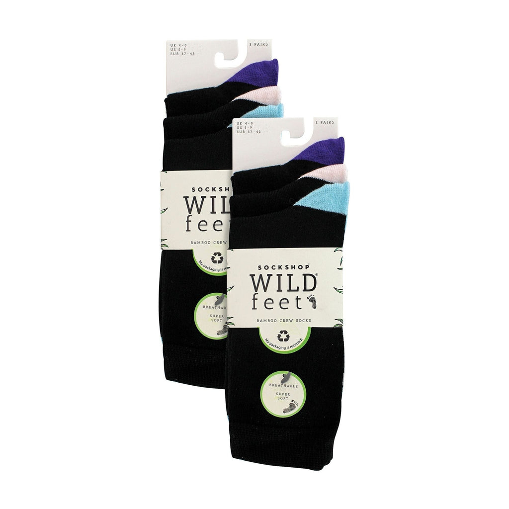6 Pack Ladies Bamboo Socks: Plain Dress Socks with Unique Foot Patterns