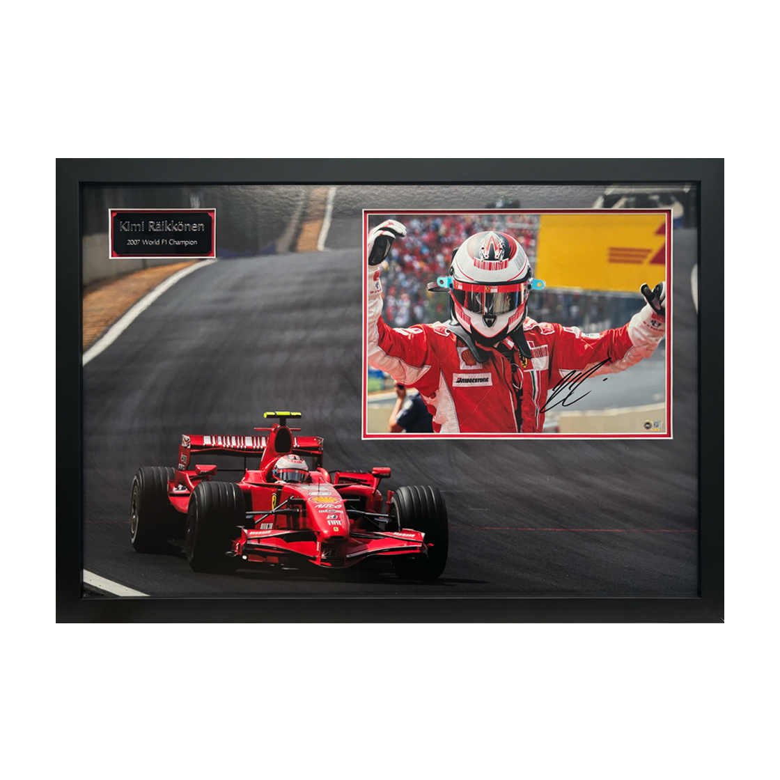 Kimi Raikkonen Signed 16x12 Image Premium Frame
