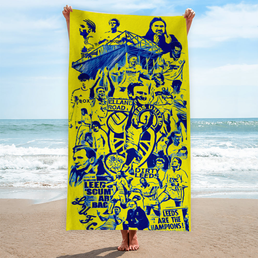Leeds - Blue Montage - Personalised Retro Lightweight, Microfibre Beach Towel - 150cm x 75cm