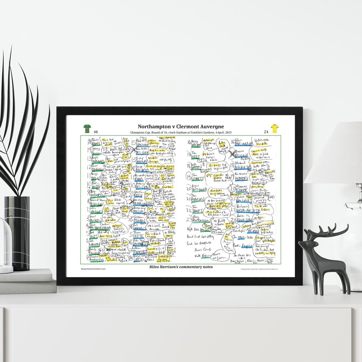 RUGBY UNION Northampton v Clermont Auvergne, Champions Cup, Round of 16, cinch Stadium Franklins Gardens, 4 April 2025. Miles Harrison