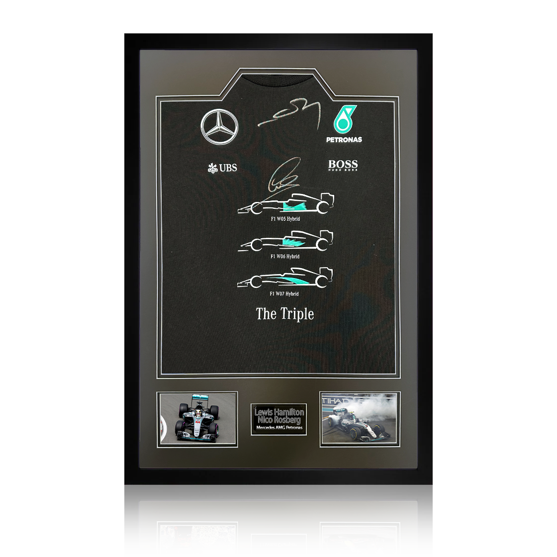 Lewis Hamilton & Nico Rosberg Signed Mercedes AMG Petronas Shirt Premium Frame