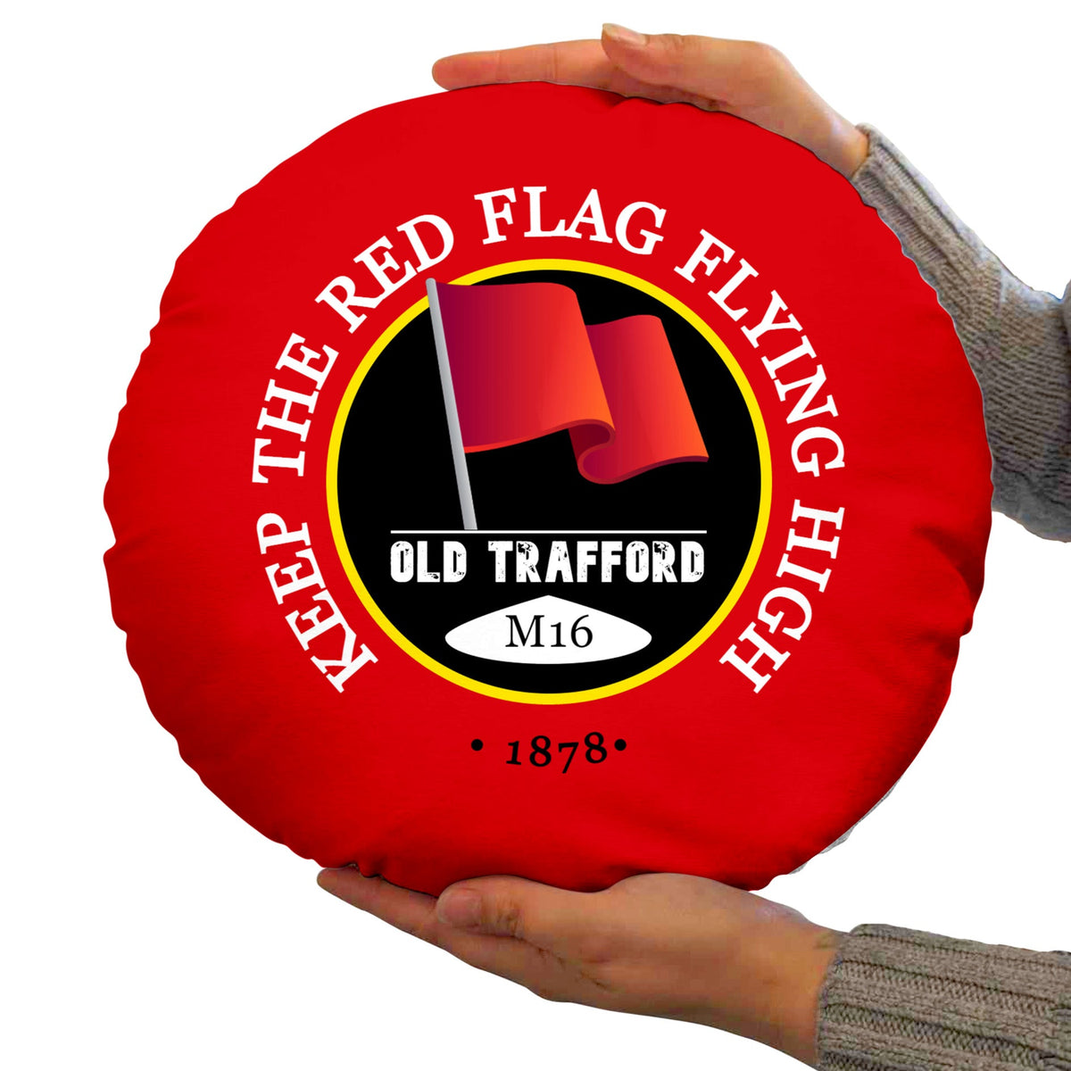 Manchester Red Red Flag - Football Legends - Circle Cushion 14"