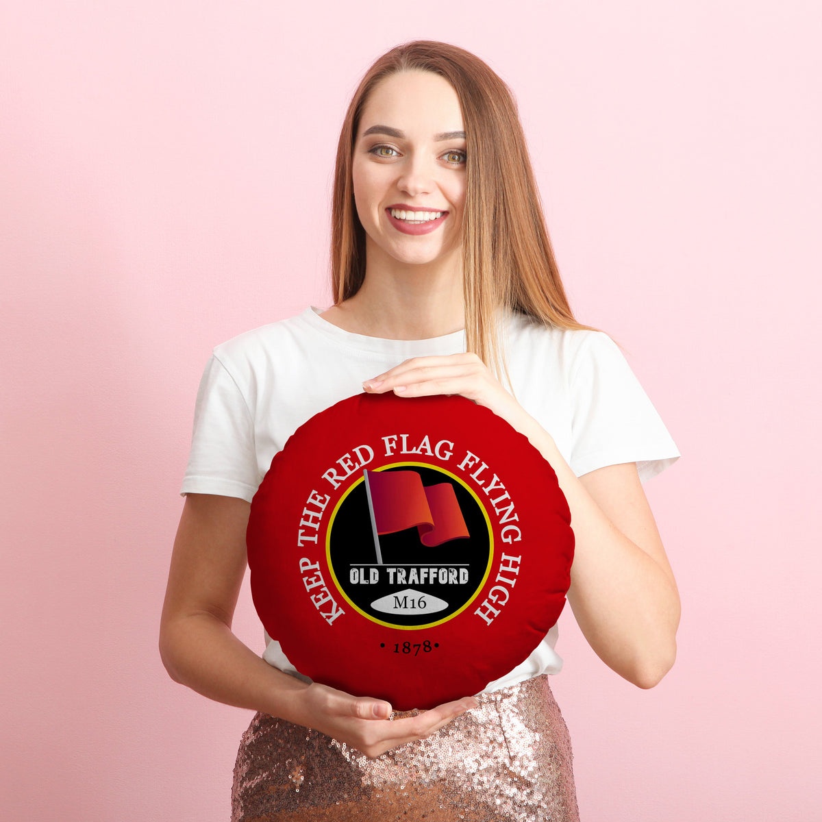 Manchester Red Red Flag - Football Legends - Circle Cushion 14"