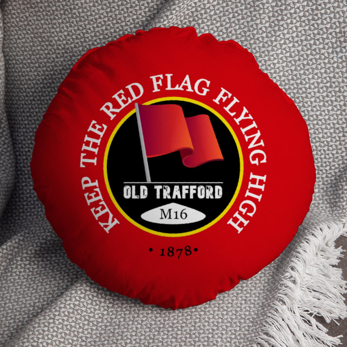 Manchester Red Red Flag - Football Legends - Circle Cushion 14"