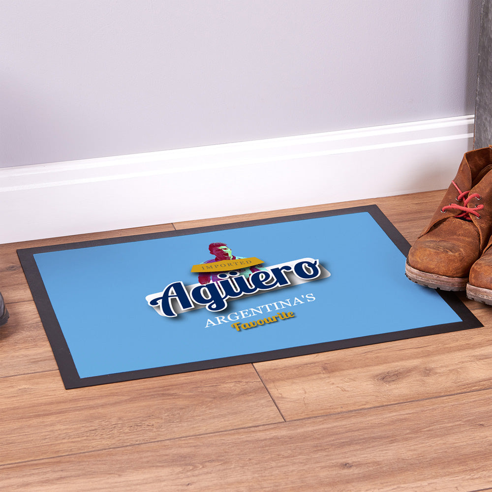 Manchester Blue Aguero  - Football Legends - Door Mat -60cm X 40cm