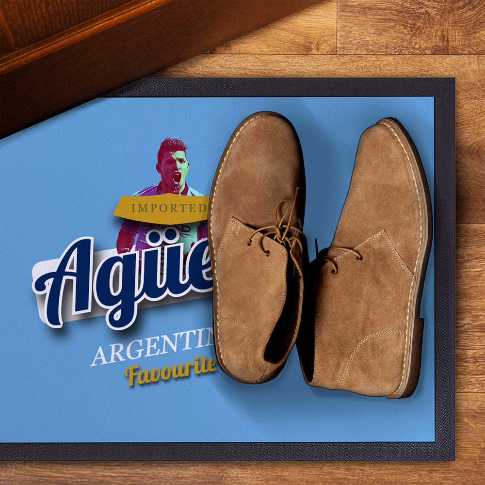 Manchester Blue Aguero  - Football Legends - Door Mat -60cm X 40cm