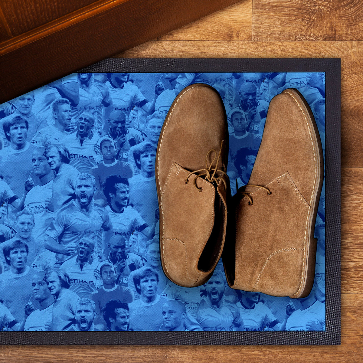 Manchester Blue Montage - Retro Door Mat - 60cm x 40cm