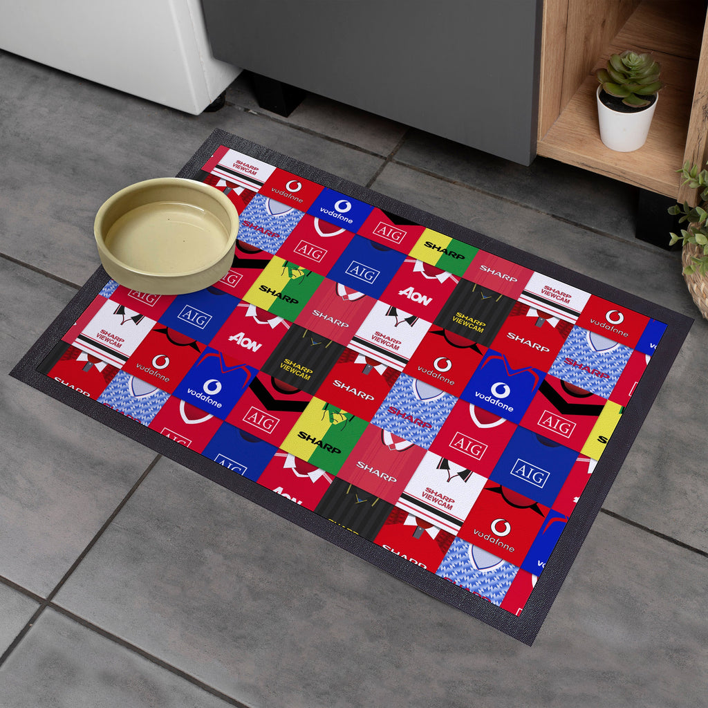Manchester Red Kit Montage - Retro Door Mat - 60cm x 40cm