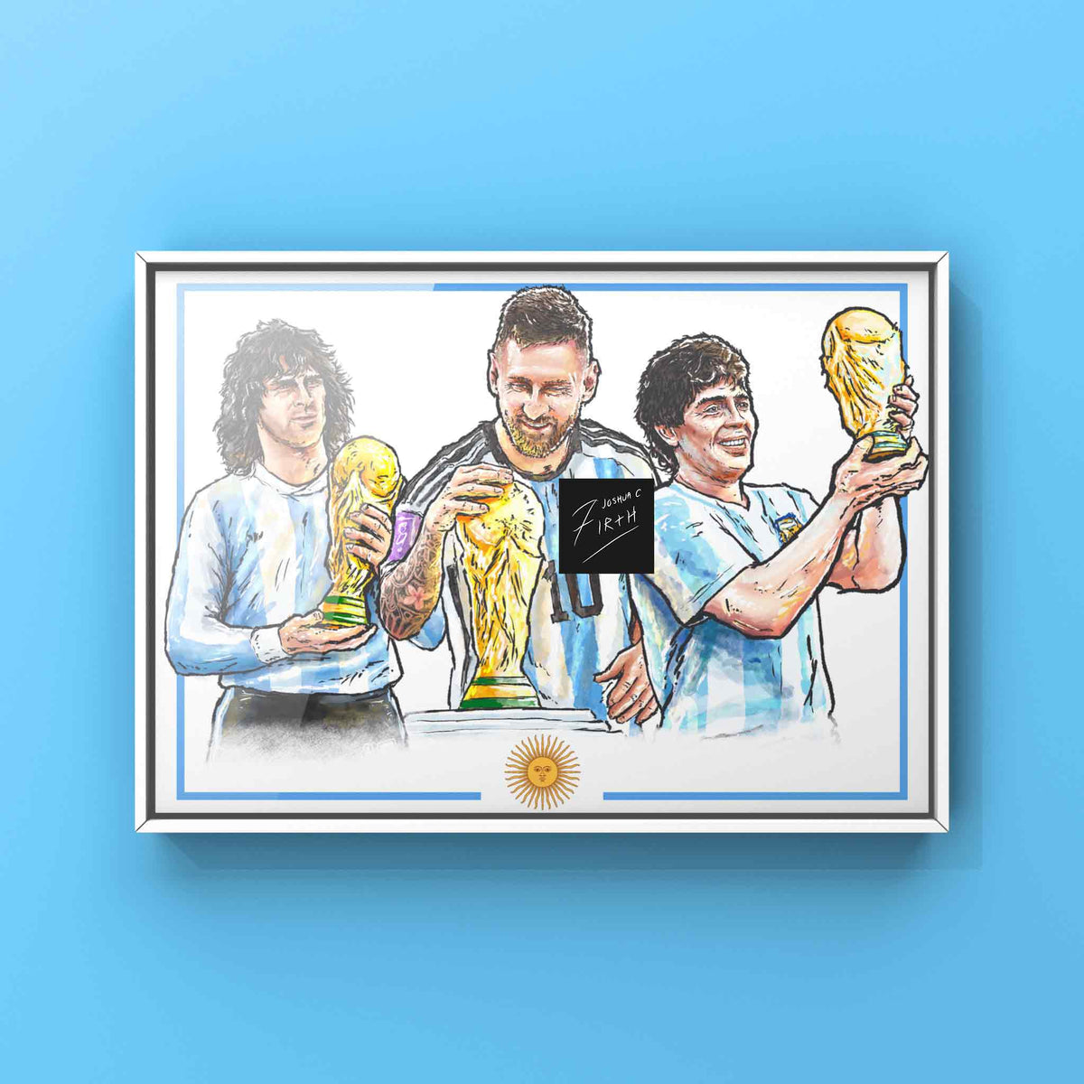Argentina World Champions Kempes Messi Maradona Art Football Print