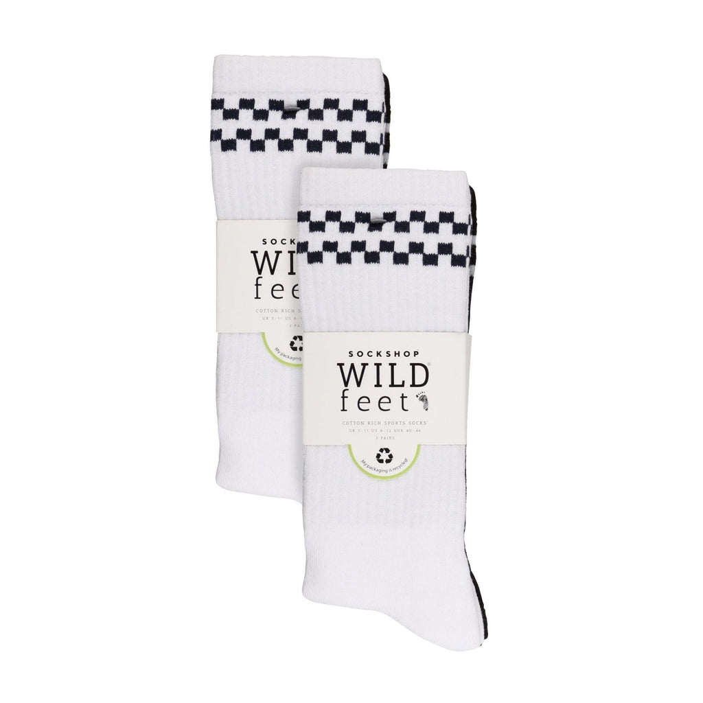6 Pack Mens White Crew Socks with Stripe - Comfortable Cotton Sport Socks