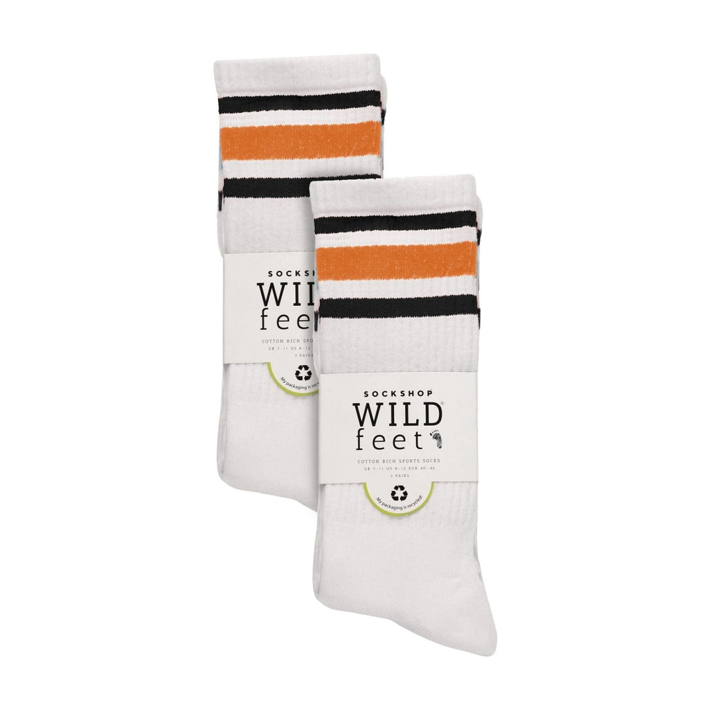 6 Pack Mens White Crew Socks with Stripe - Comfortable Cotton Sport Socks