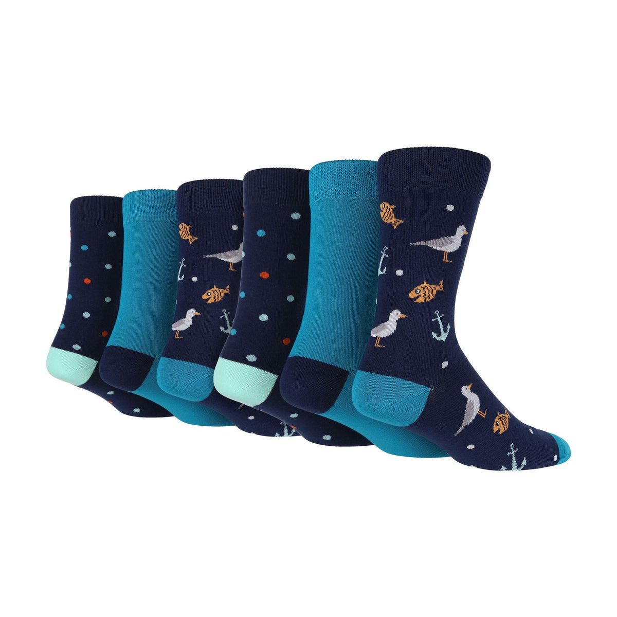 6 Pack Mens Novelty Jacquard Patterned Cotton Dress Socks