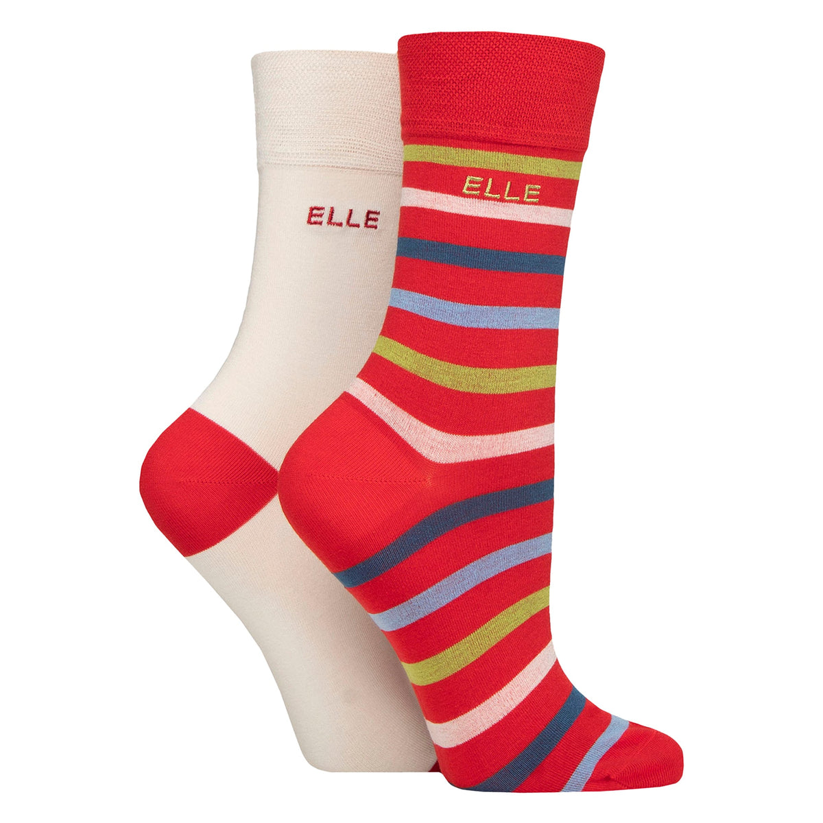 2 Pack Ladies Striped and Plain Bamboo Socks - Soft Breathable Everyday Comfort