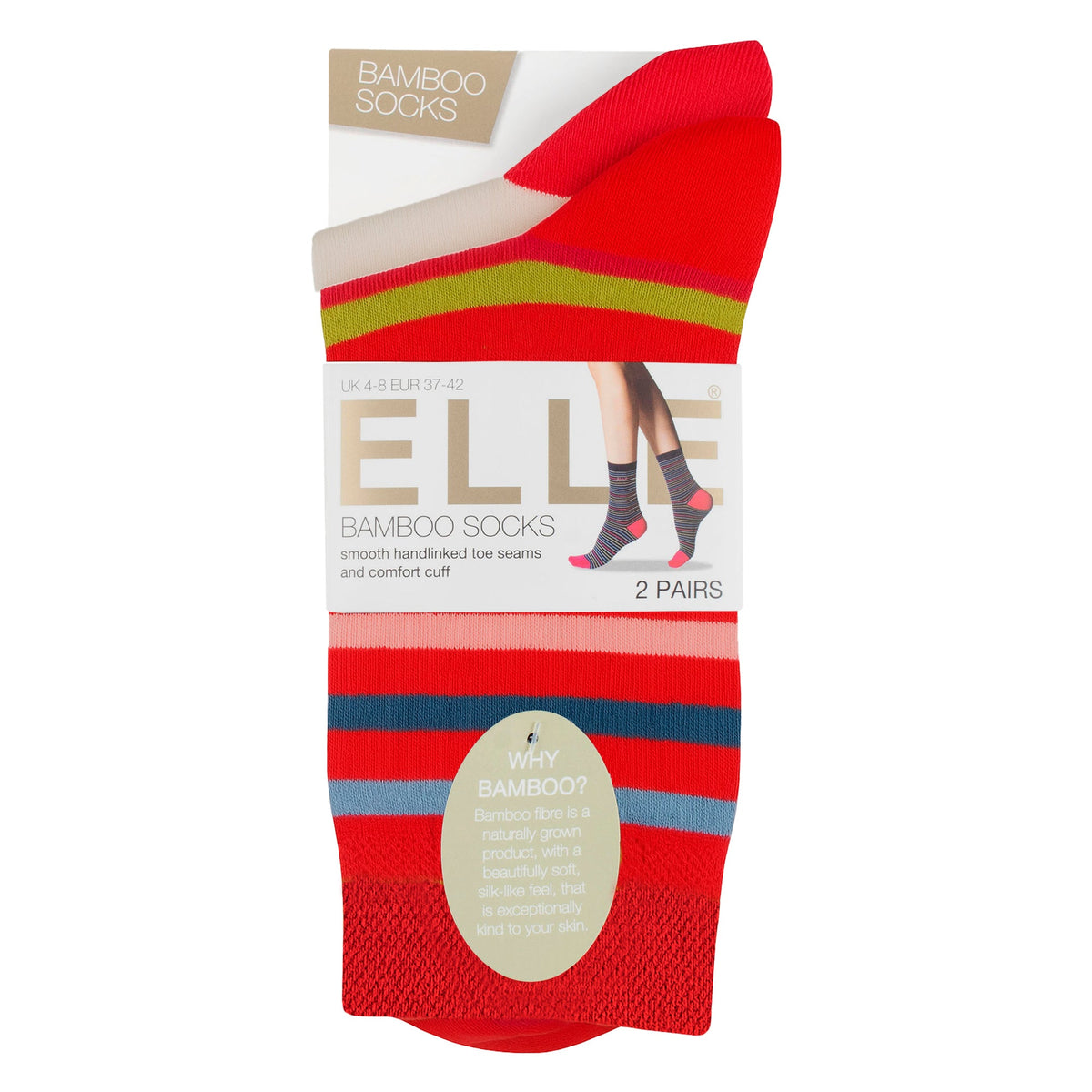 2 Pack Ladies Striped and Plain Bamboo Socks - Soft Breathable Everyday Comfort