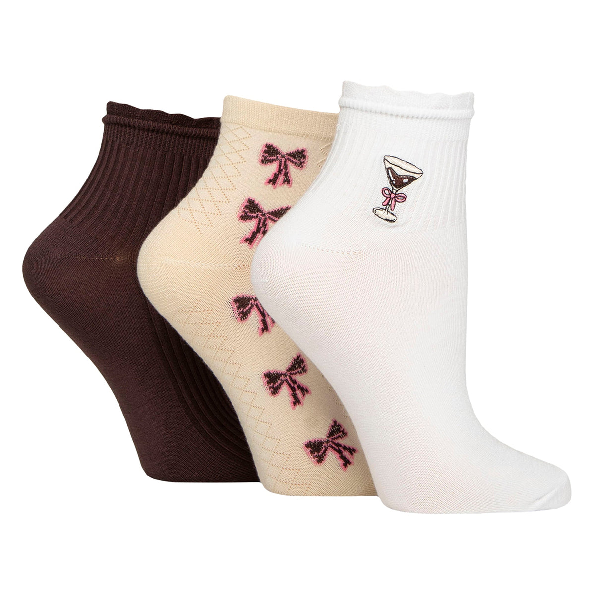 3 Pack Ladies Ribbed Anklet Socks with Frill Welt - Soft Stylish Everyday Fit