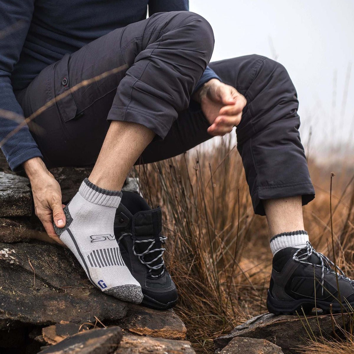1 Pack Mens Cotton Reinforced Ankle Hiking Walking Trekking Socks