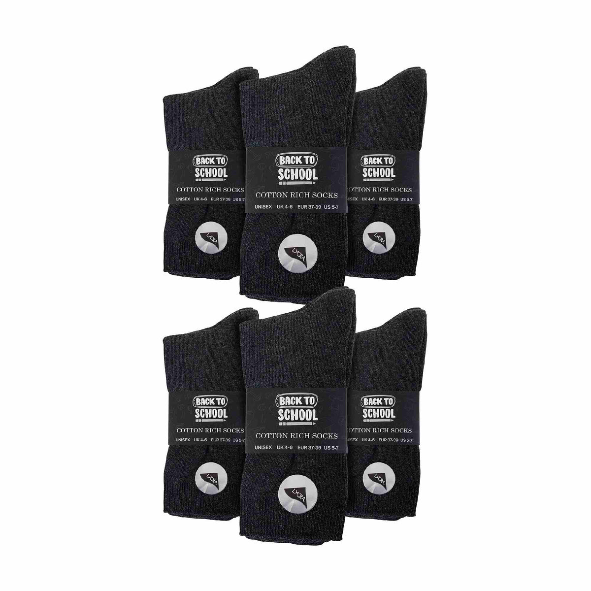 12 Pair Plain Kids School Soft Breathable Cotton Rich Socks