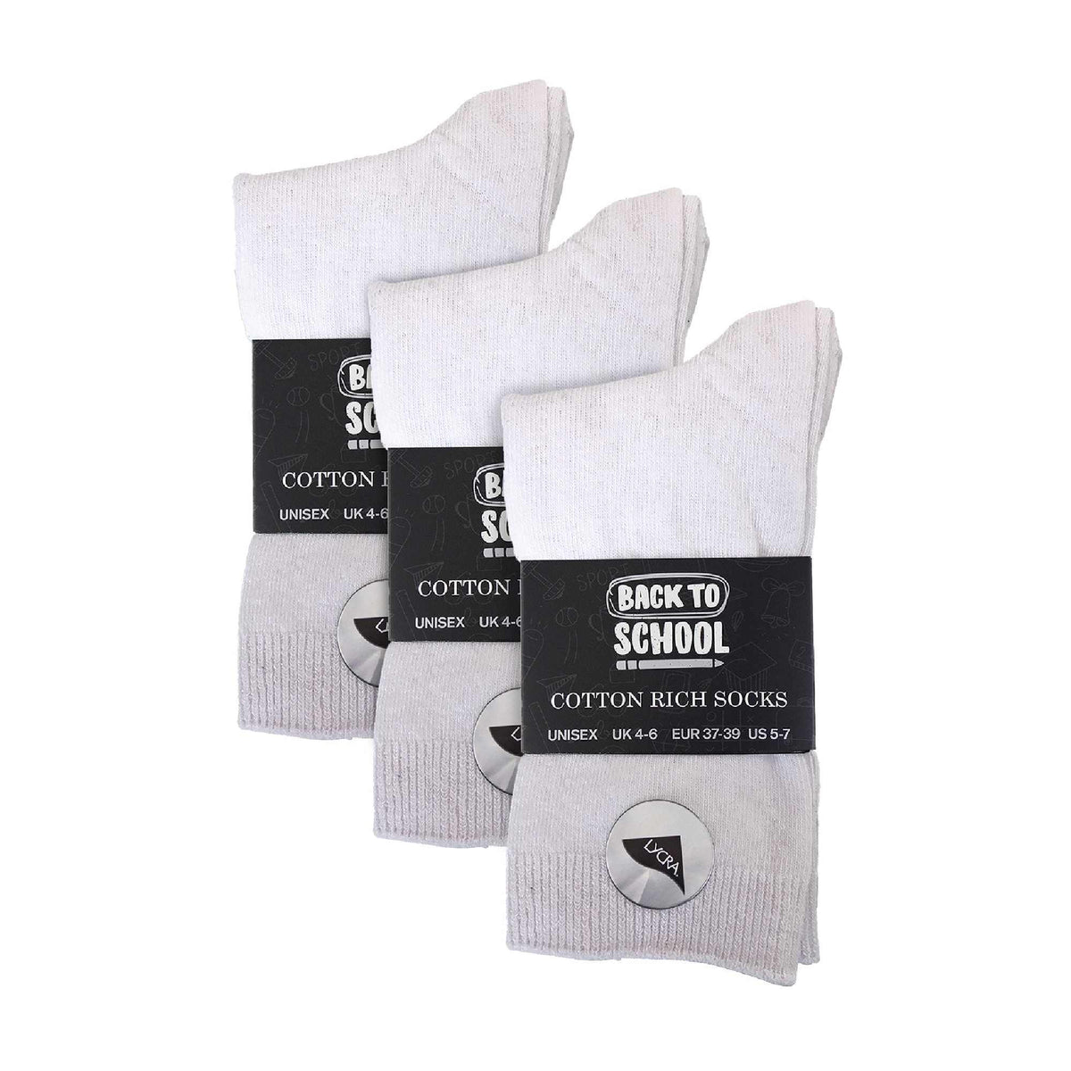 6 Pack Girls & Boys Plain Soft Breathable Cotton School Socks (3 Sizes)
