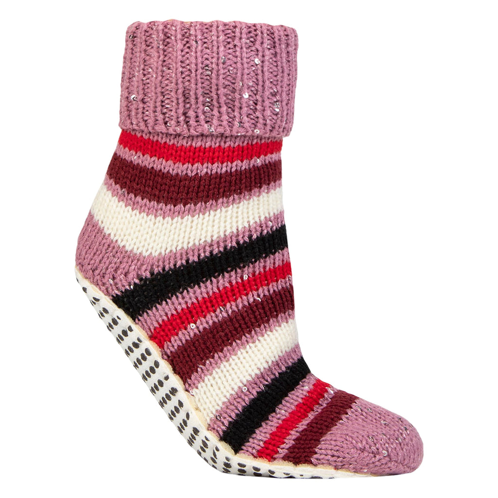 1 Pair Ladies Chunky Fair Isle Moccasin Grip Socks - Warm Winter Slipper Socks