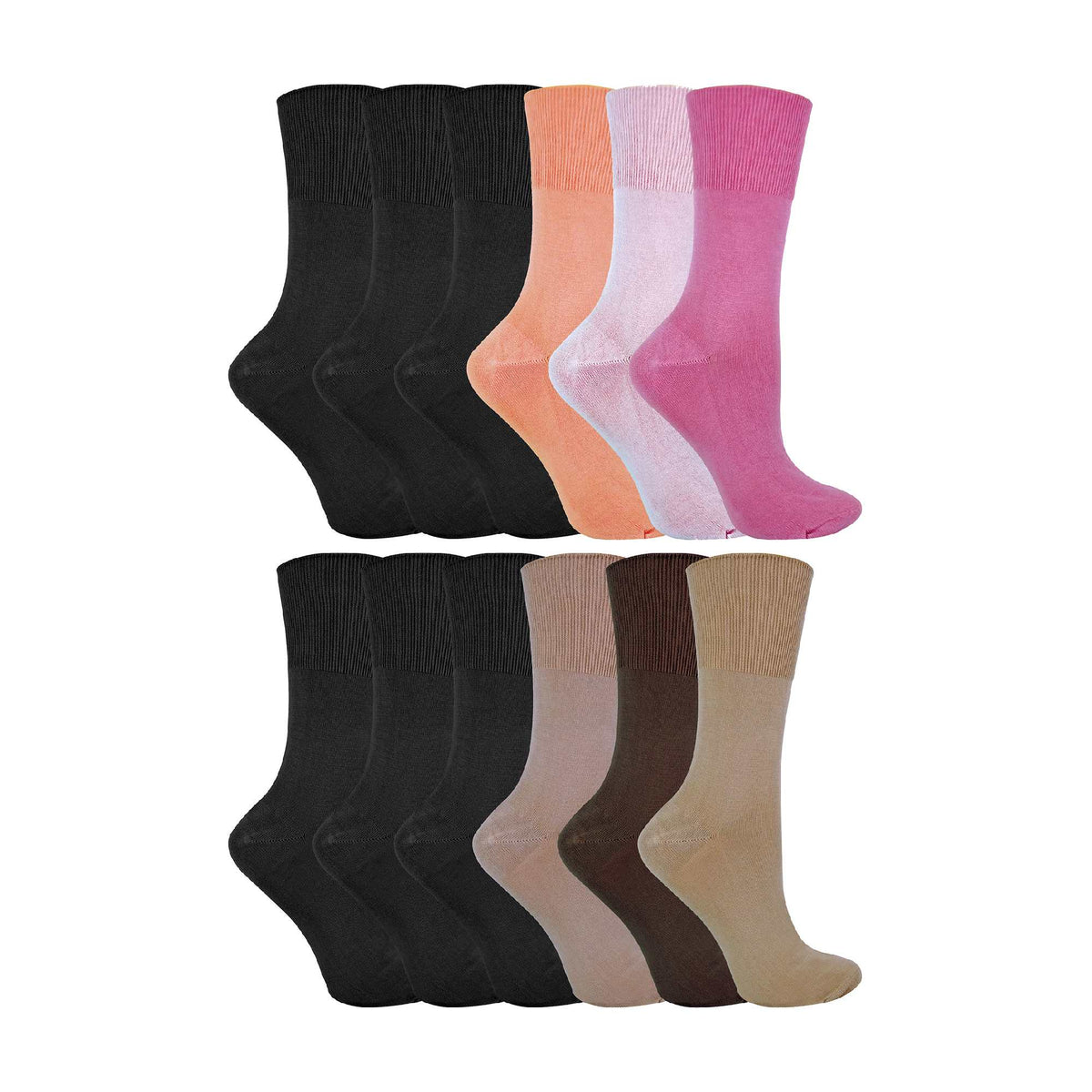 12 Pair Ladies Bamboo Non Elastic Soft Top Black Socks for Summer
