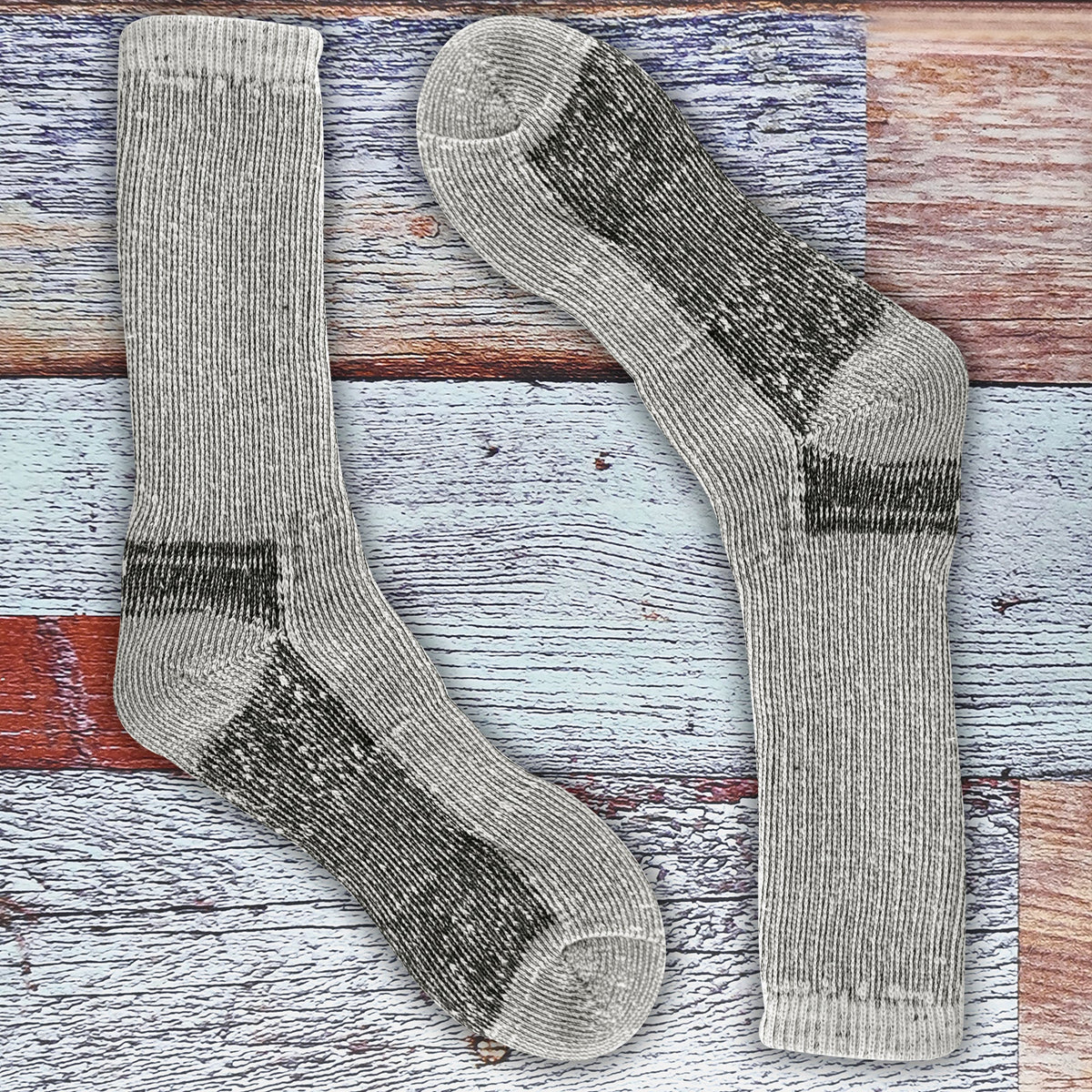 Mens 6 Pairs Multipack Crew Wool Socks: Reinforced Heel & Toe