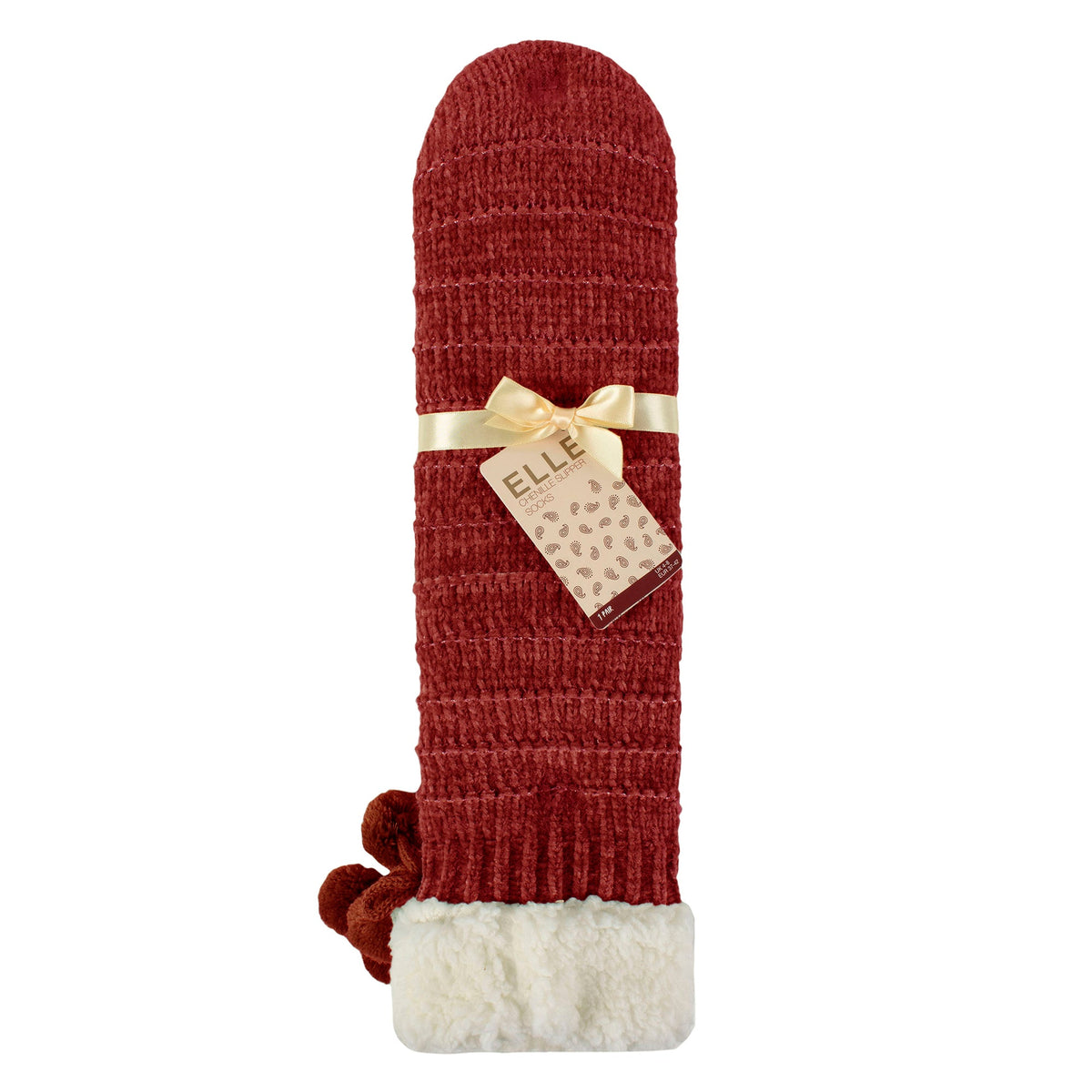 1 Pair Ladies Chenille Slipper Socks with Moccasin Sole - Soft Cosy Comfort