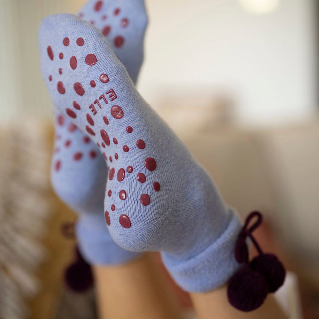 1 Pair Ladies Wool Mix Slipper Socks with Pom Pom - Warm Soft Cosy Comfort