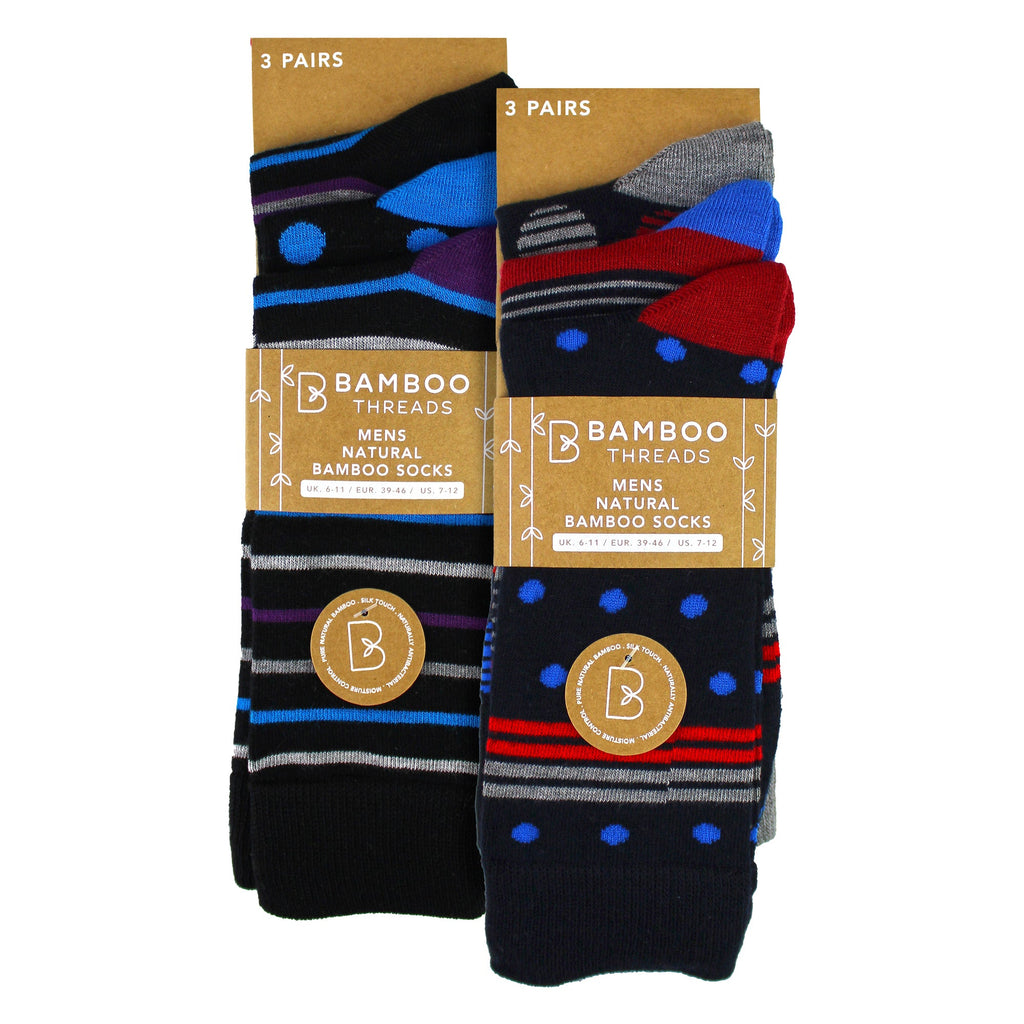 6 Pack Mens Bamboo Design Socks - Soft Breathable Everyday Patterned Fit