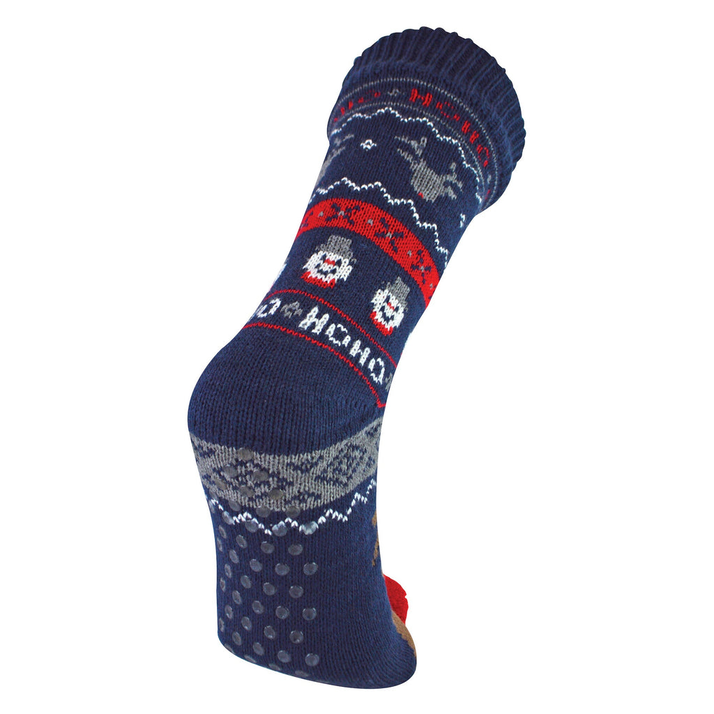 Mens Thermal Rudolph Design Christmas Fleece Lined Slipper Socks