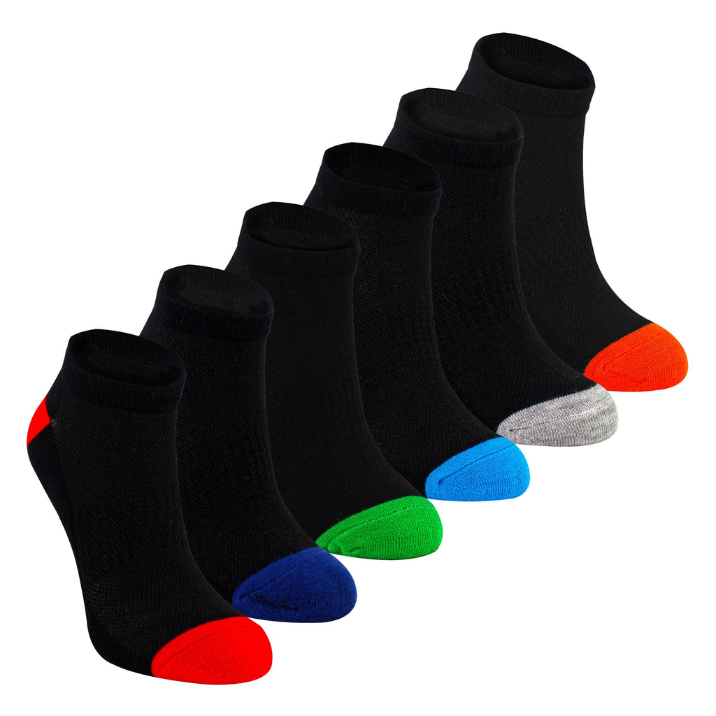 6 Pack Boys Bamboo Trainer Socks | Kids Black Low Cut Heel & Toe Socks