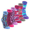 6 Pack Girls Animal Print Cotton Socks | Colourful Camo Patterned Socks