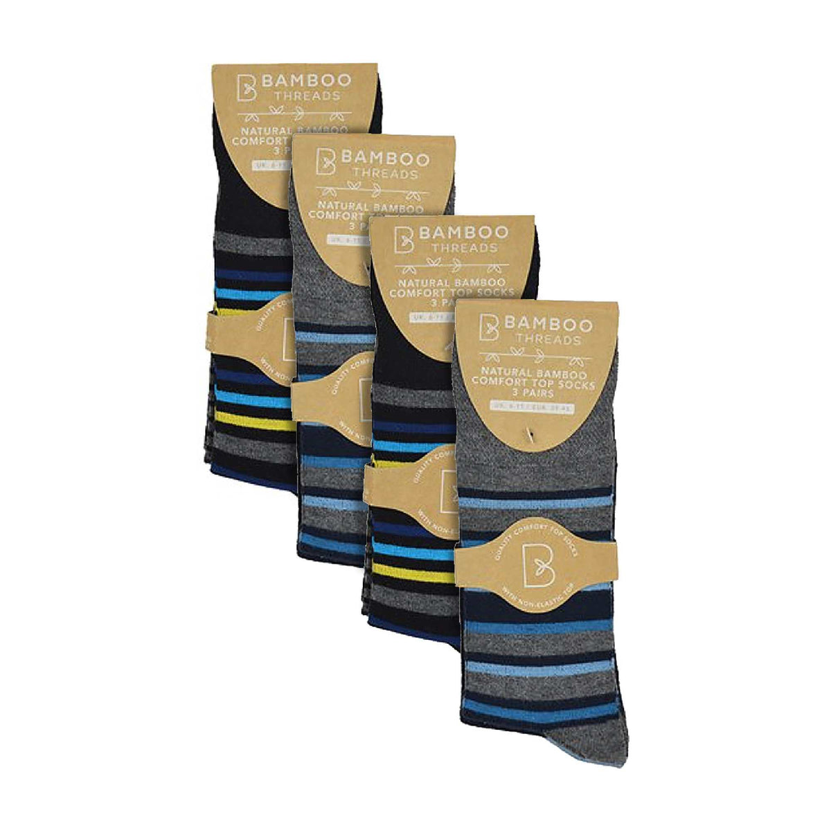 12 Pack Mens Non Elastic Striped Soft Breathable Bamboo Socks