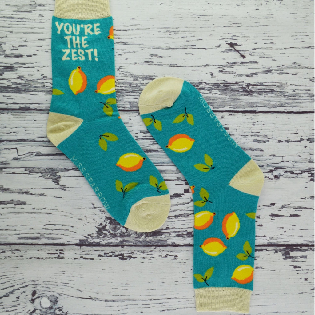 1 Pack Ladies Novelty Turquoise Lemon Bamboo Socks