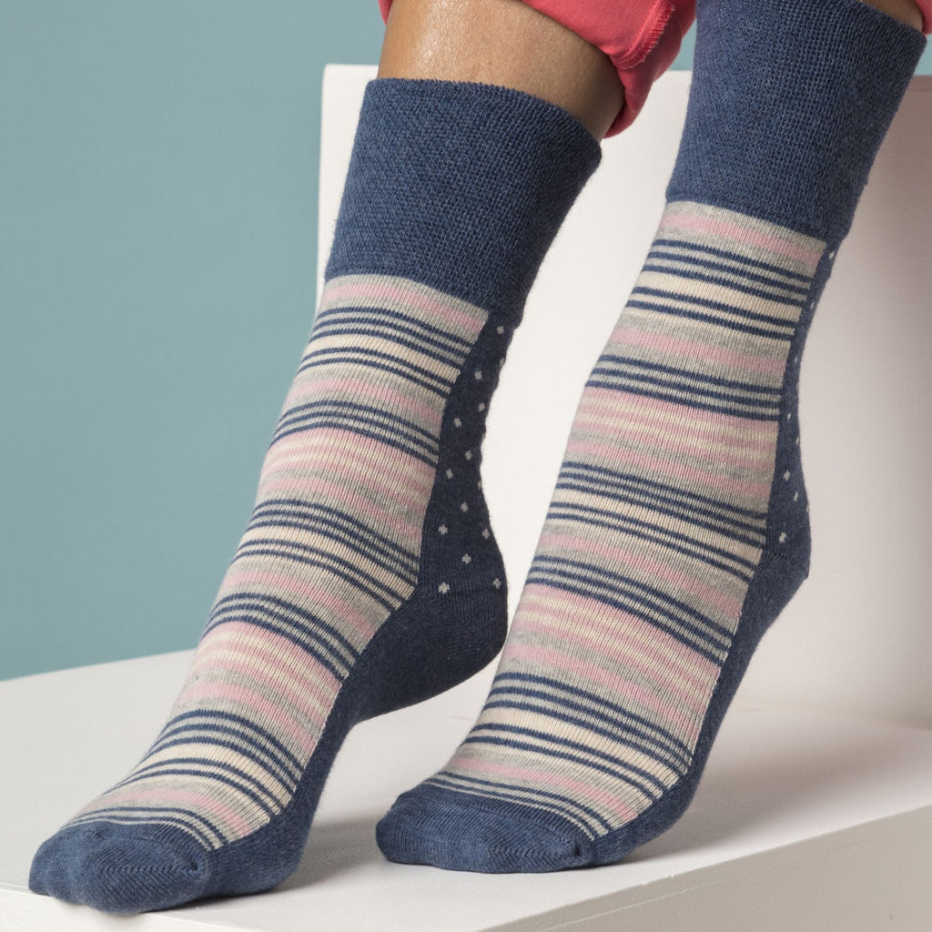 6 Pack Ladies Patterned Non Elastic Cotton Socks