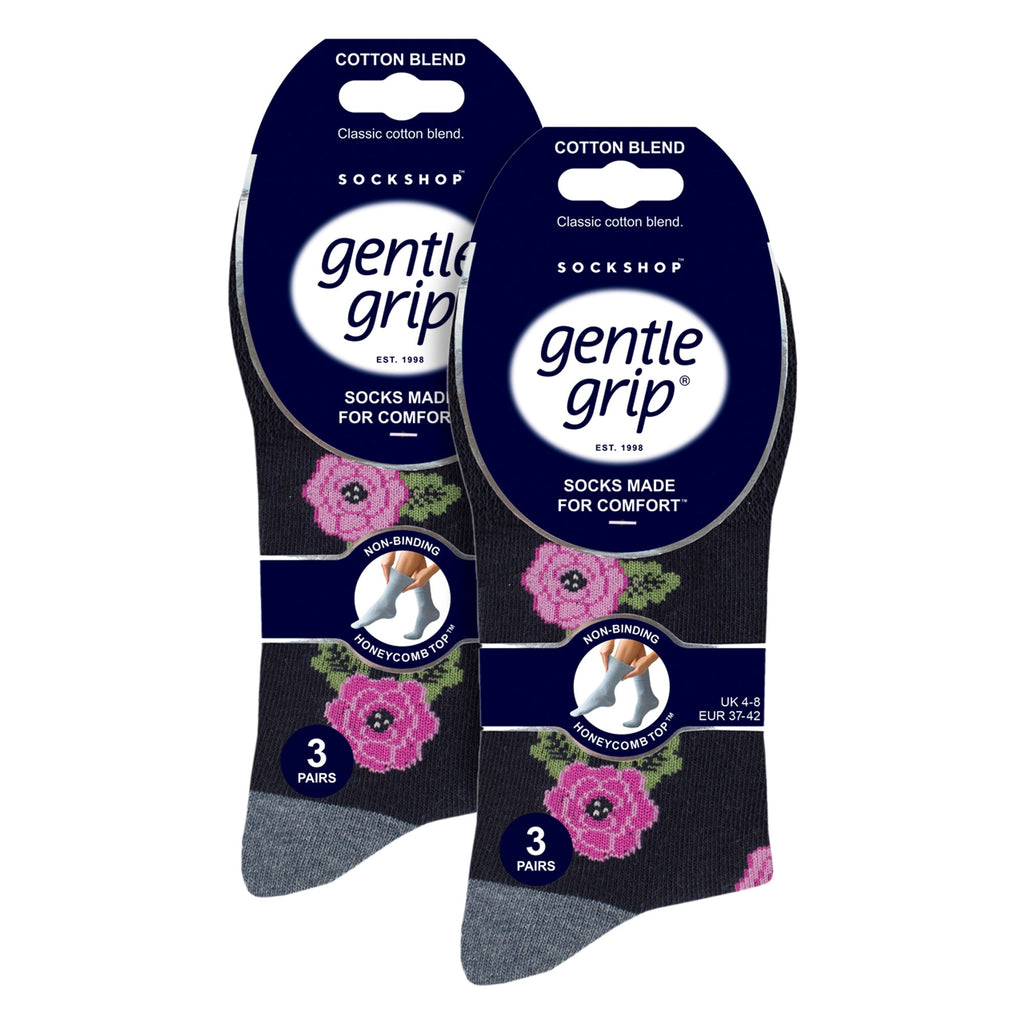 6 Pairs Ladies Cotton Socks | Patterned Soft Non-Binding Everyday Socks