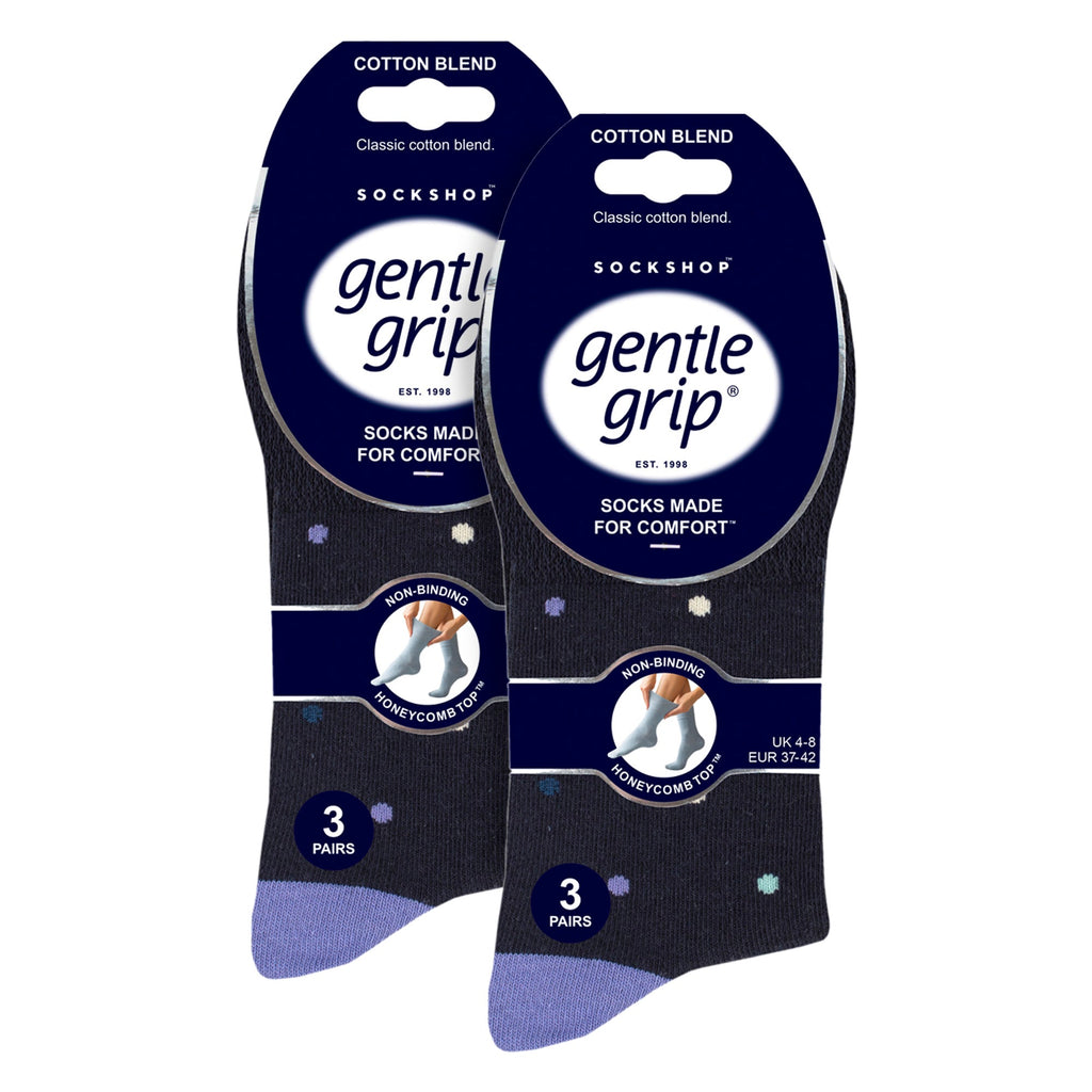6 Pairs Ladies Cotton Socks | Patterned Soft Non-Binding Everyday Socks